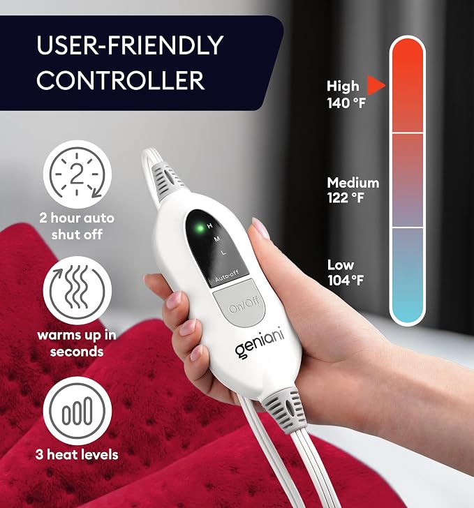 GENIANI Electric Heating Pad for Back Pain & Cramps Relief, Electric Throw - Image 5