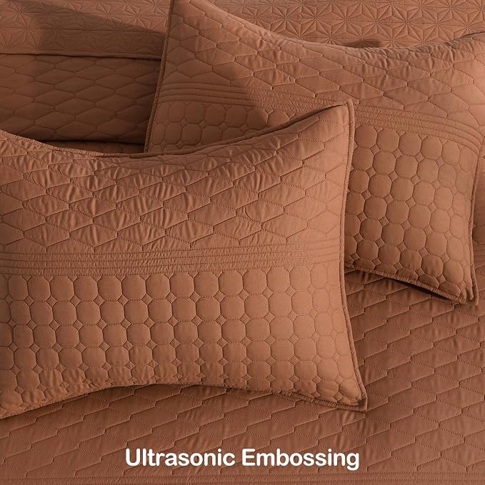 HORIMOTE HOME Burnt Orange Queen Size Quilt Set - Image 6