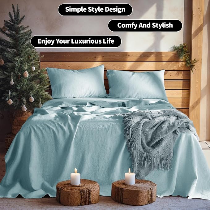 LBRO2M 100% Pure Linen Sheet Set Deep Pocket Up to 16" Bed Sheets Sets - Image 8
