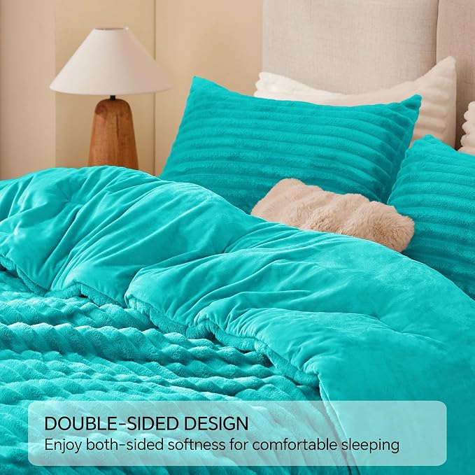 BEDELITE Fleece Queen Comforter Set -Super Soft & Warm Fluffy Teal Bedding - Image 5