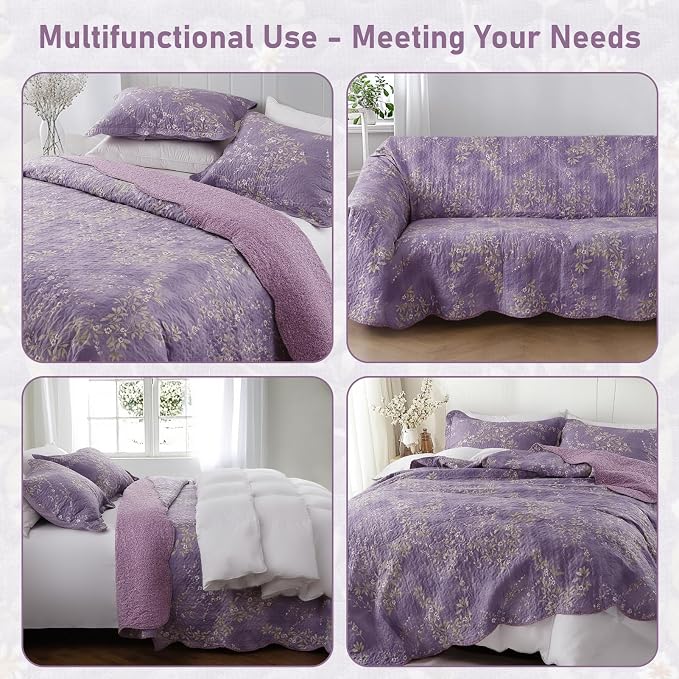 GOONE King Quilt Set 104x90, Lightweight Washed Coverlet, Reversible Spring & - Image 4