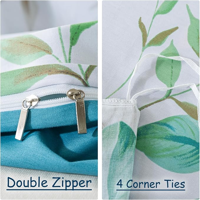 FADFAY Botanical Duvet Cover Set Twin XL 100% Cotton College Bedding Teal Green - Image 4