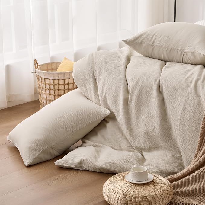 RRENEWROOTS Gream Gray Twin Duvet Cover, 100% Sandwashed Cotton Soft Twin Size - Image 8