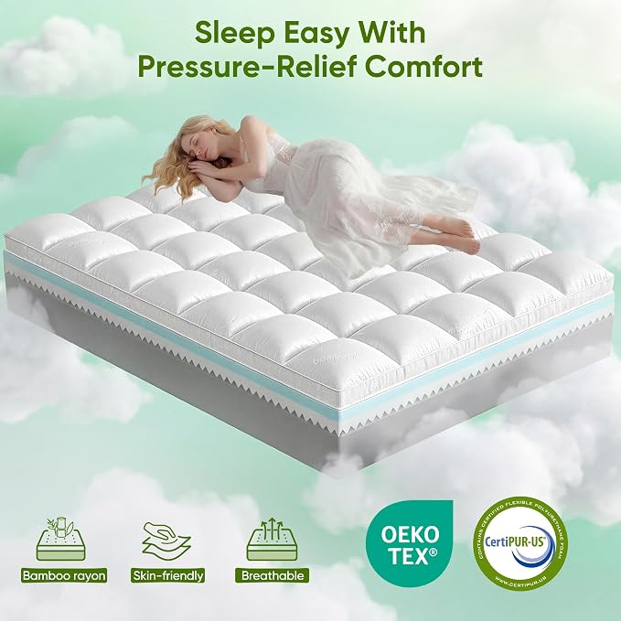 Extra Thick Memory Foam Mattress Topper Queen-5" Dual Layer - Image 7
