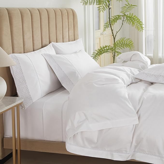 White Lace Pillowcases Standard Size Set of 2, 100% Cotton White Eyelet Pillow - Image 7