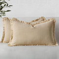 MIULEE Decorative Lumbar Throw Pillow Covers Neutral Linen Fringe Throw Pillows by MIULEE
