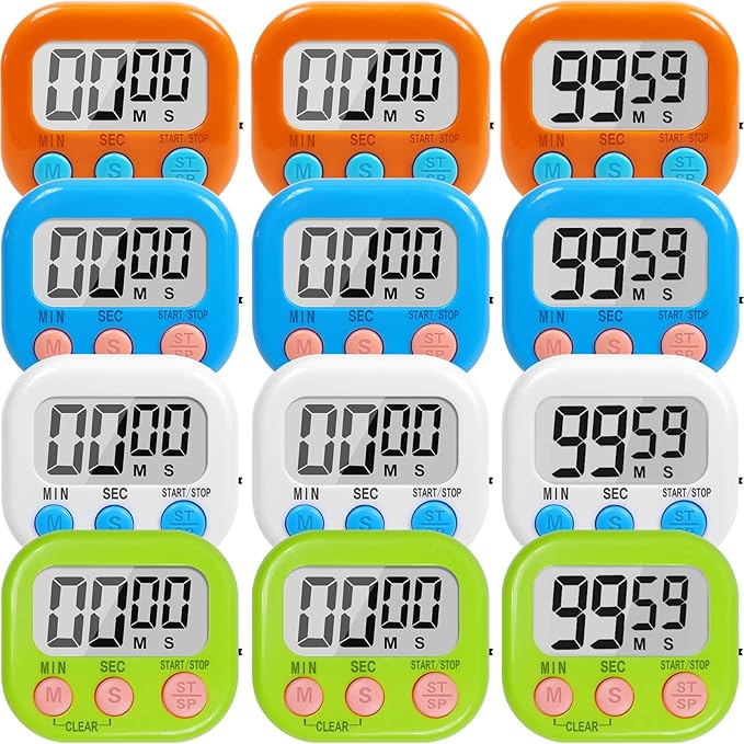 12 Pack Multi-Function Digital Timers, Magnetic Large LCD Display Loud Alarm by Unknown