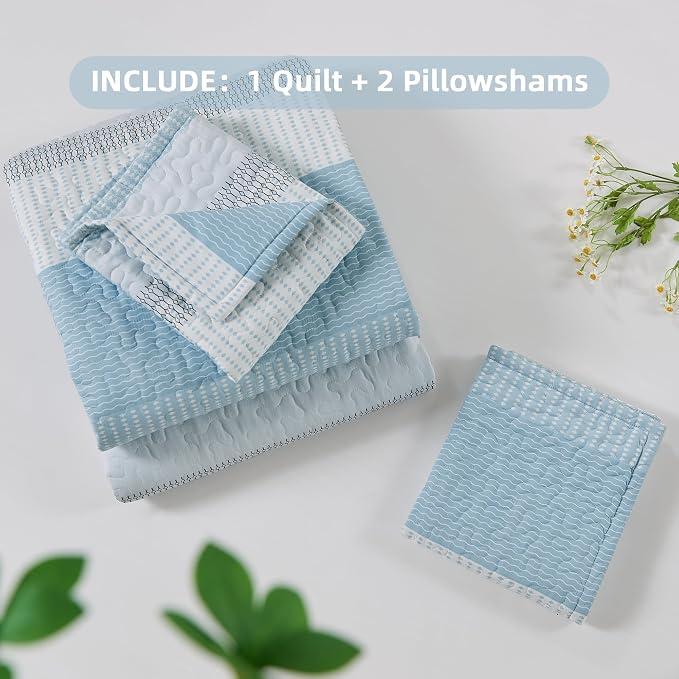 Andency King Size Quilt Set Aqua Blue, 3 Pieces Summer Ultra Soft Lightweight - Image 7