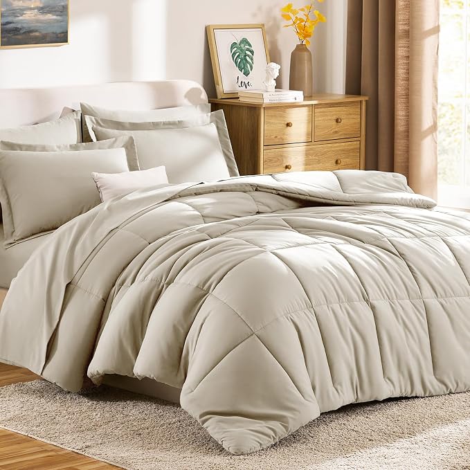 CozyLux Queen Comforter Set Oatmeal - Image 9