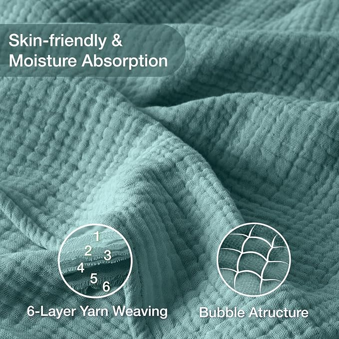 100% Cotton Muslin Blanket Queen 90" x 90", 6 Layers Breathable and Lightweight - Image 5