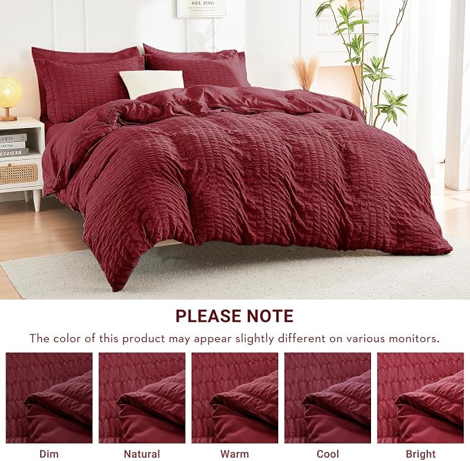 HYMOKEGE Burgundy Queen Comforter Set Seersucker 7 Pieces, All Season Luxury - Image 6