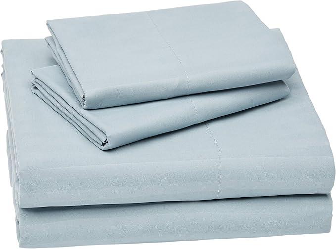 Amazon Basics Deluxe Microfiber Bed Sheets Full Size, Spa Blue Striped - Image 2