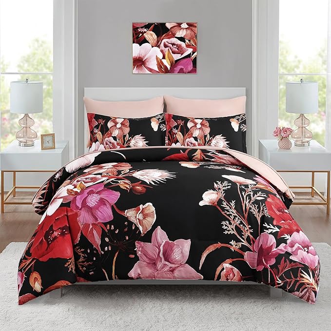 Luxudecor Floral Comforter Set Full Size 7 Piece, Elegant Comforter Bedding Set by Luxudecor