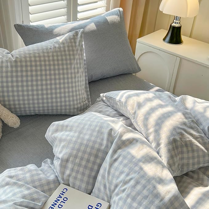 mixinni Light Blue Gingham Duvet Cover Set King Size - Image 7