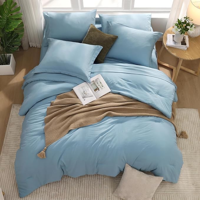 WRENSONGE Queen Comforter Set, 7 Pieces Soft Blue Bed in a Bag Queen - Image 3
