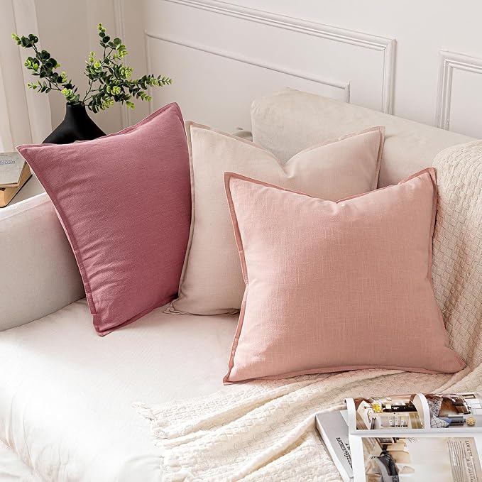 MIULEE Decorative Linen Pillow Covers 20x20 Inch Pink ​Boho Farmhouse​ ​Neutral - Image 4