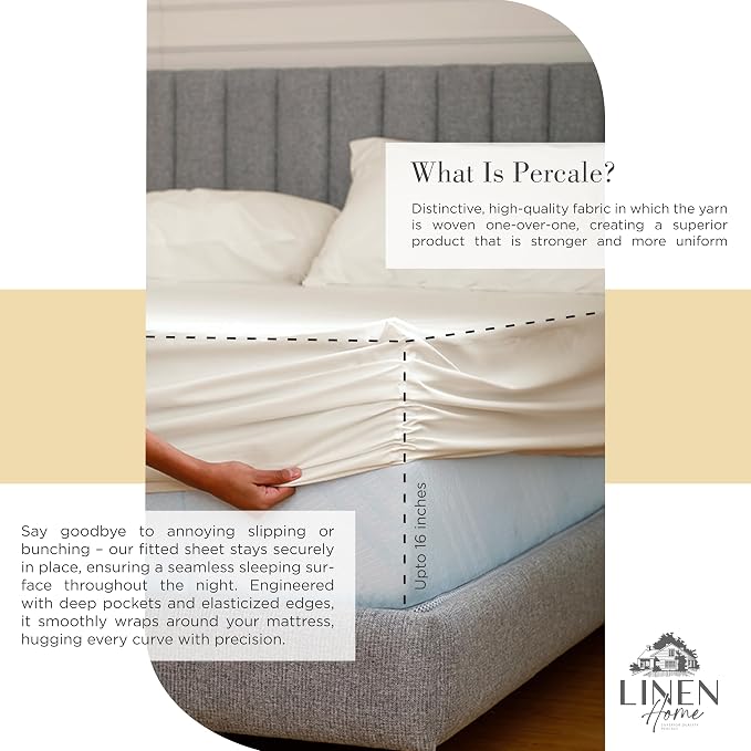 Linen Home 100% Cotton Percale Sheets Queen Size, Deep Pocket, 4 Pieces Set - Image 4