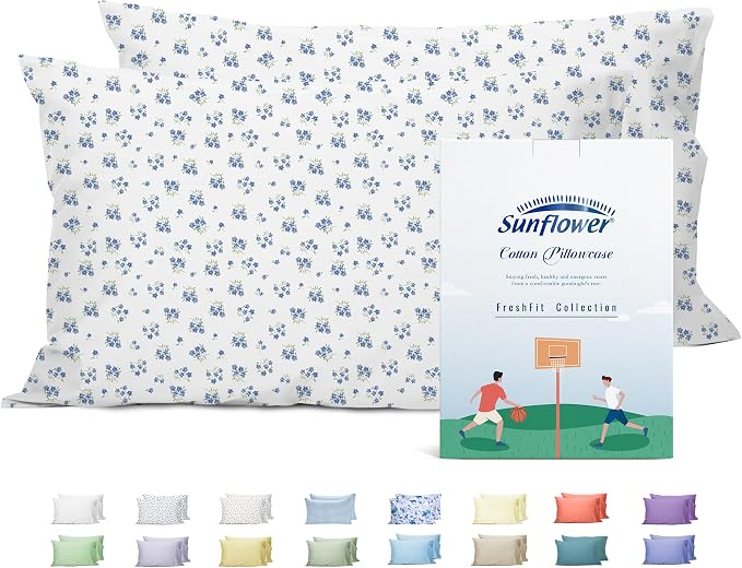 Sunflower King Pillowcases Set of 2, 100% Cotton King Size Pillow Cases 2 by SunflowerHometexUS