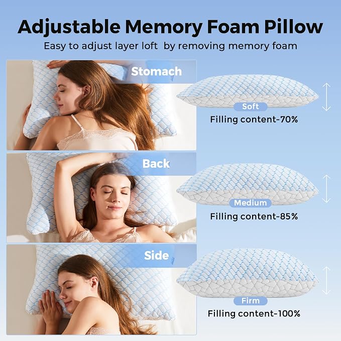 puredown® Pillows Standard Size Set of 2, Shredded Memory Foam Pillows - Image 4