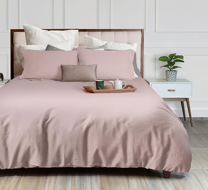 White Classic Pink Duvet Cover Queen Size, Microfiber Duvet Cover - Image 3