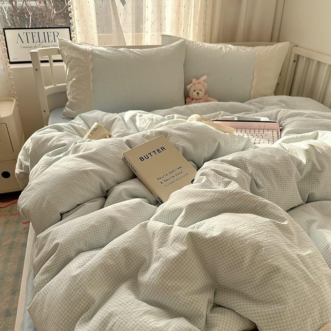 MKXI Blue Gingham Duvet Cover Set Twin XL Size - Image 7