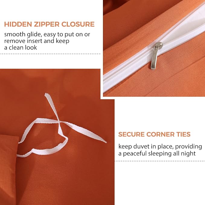 JSD Burnt Orange Duvet Cover Set King Size, 3 Piece Duvet Cover - Image 3