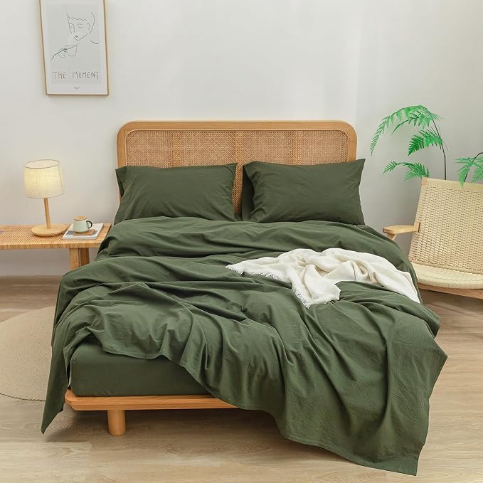 BESTOUCH Flat Sheet Only 100% Washed Cotton Linen Feel Wrinkle-Free, - Image 2