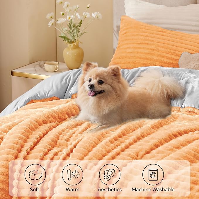 BEDELITE Fleece Full Comforter Set -Super Soft & Warm Fluffy Coral Bedding - Image 3
