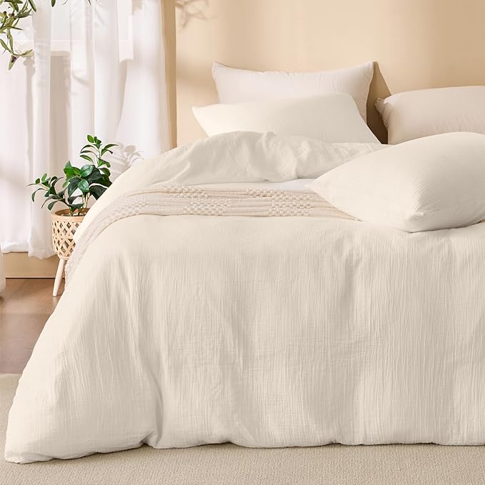 Ivory White Duvet Cover Queen Size, 100% Sandwashed Cotton Soft Queen Duvet by Unknown