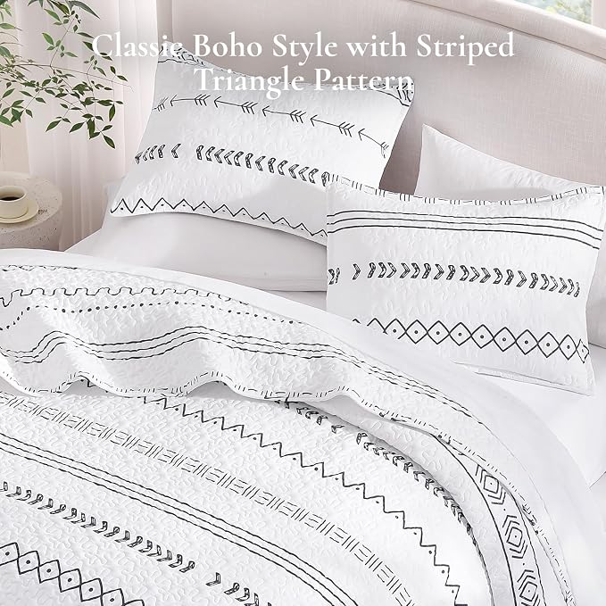 Andency White California King Quilt Set, 3 Pieces Boho Lightweight Soft Striped - Image 4
