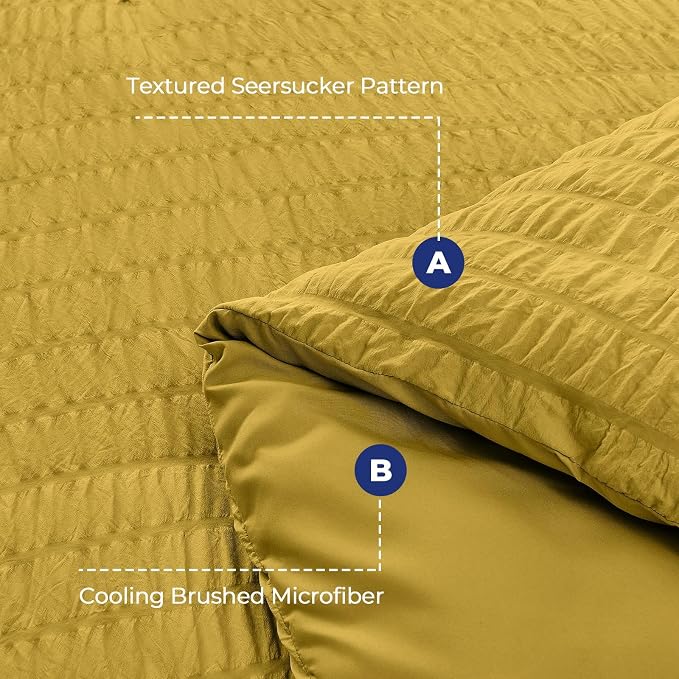 HYMOKEGE Mustard Yellow California King Comforter Set Seersucker 7 Pieces - Image 4