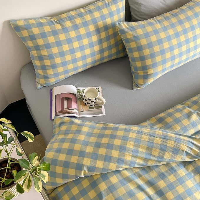mixinni Yellow Blue Green Checkered Duvet Cover Set - Image 2