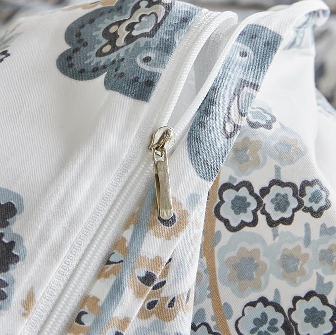 SUSYBAO Blue Paisley Duvet Cover King 100% Cotton Vintage Floral Duvet Cover 3 - Image 4