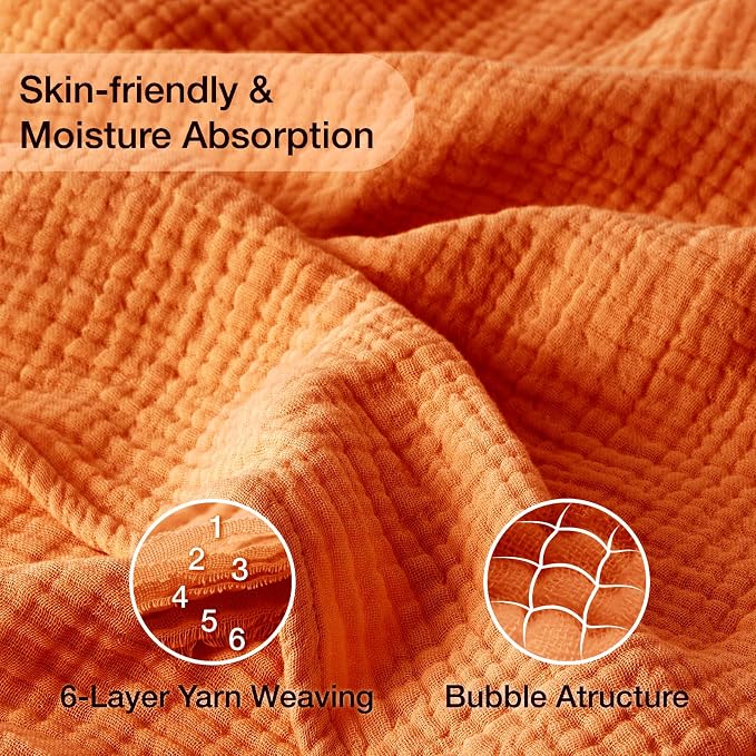 100% Cotton Muslin Blanket Twin 66" x 90", 6 Layers Breathable and Lightweight - Image 3