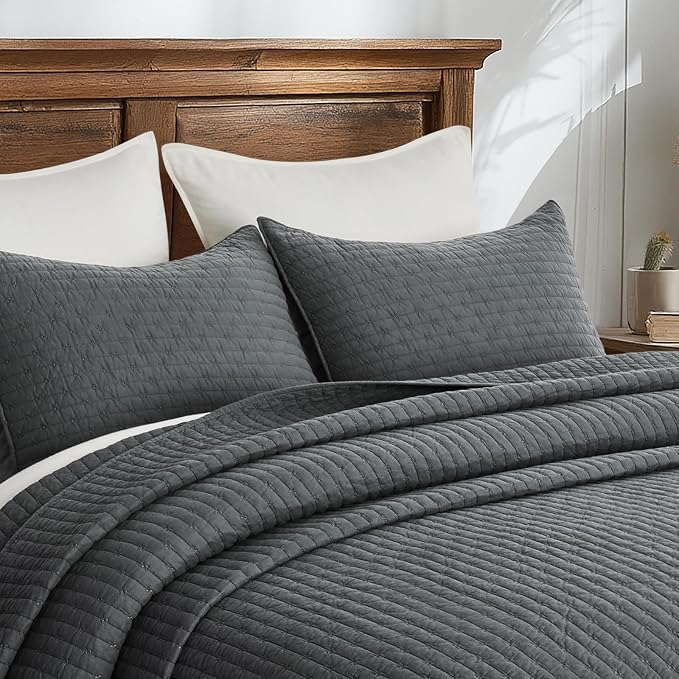 EVERGRACE Cross Stitch Pre-Washed Cotton Quilt Bedding Set Queen Size, - Image 2