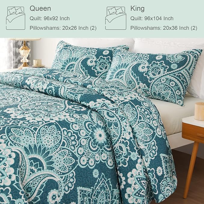 Whale Flotilla Reversible Printed Quilt King Size, Extra Soft Boho Paisley - Image 4