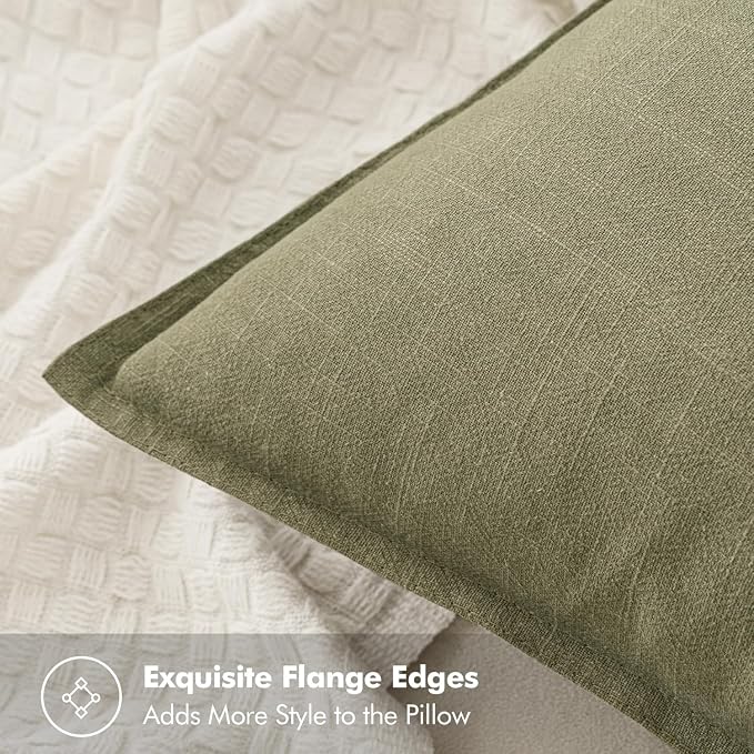 MIULEE Decorative Linen Pillow Covers 20x20 Inch Light Olive Green ​Boho - Image 2