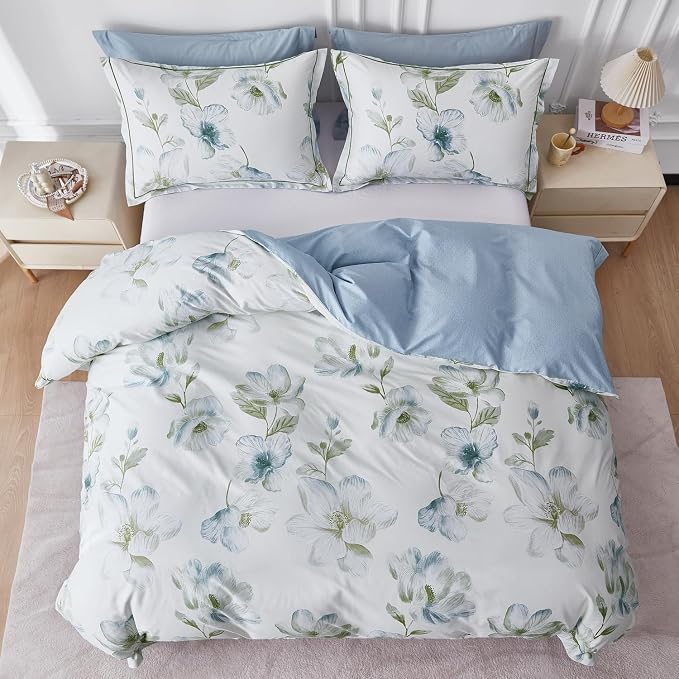 OAITE Duvet Cover Set Twin Size Floral Pattern 500 Thread Count Ultra Soft 100% - Image 4