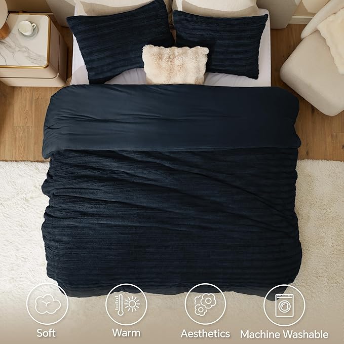 BEDELITE Fleece Twin Comforter Set -Super Soft & Warm Fluffy Navy Faux Fur - Image 3