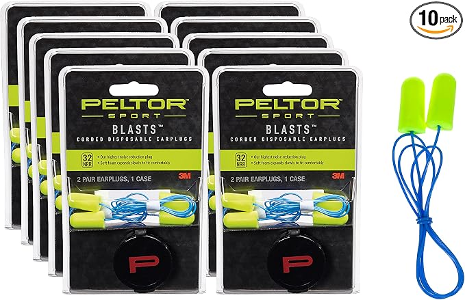 Peltor Sport Blasts Corded Disposable Earplugs 97081-10C, 2 Pair Pack, Neon by PeltorSport
