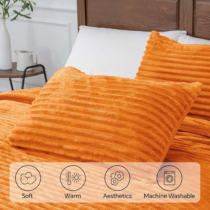 BEDELITE Fleece Full Comforter Set -Super Soft & Warm Fluffy Burnt Orange - Image 5
