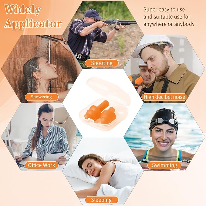 24 Pair Orange Ear Plugs Bulk NRR 29dB Reusable Silicone - Image 6
