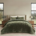 EVERGRACE Velvet Quilt Set Queen Size, Luxurious Soft Striped Channel Bedding by EverGrace