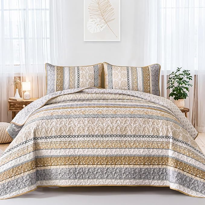 WONGS BEDDING Boho Quilt Set King Size, Lightweight Bedspread Coverlet Bedding by WONGSBEDDING