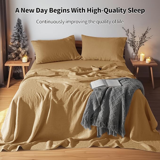 LBRO2M 100% Pure Linen Sheet Set Deep Pocket Up to 16" Bed Sheets Sets - Image 2