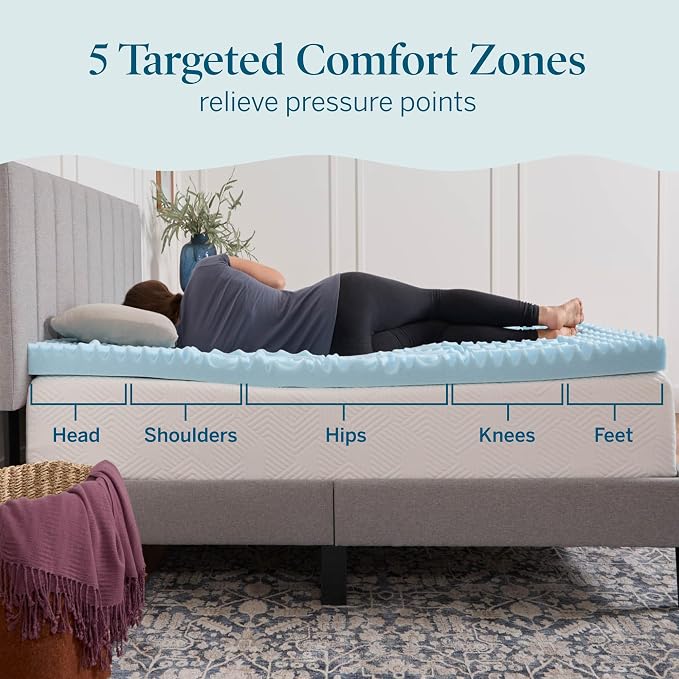 LUCID 3 Inch Gel Memory Foam Mattress Topper, Queen size – 5 Zones – Cooling - Image 3