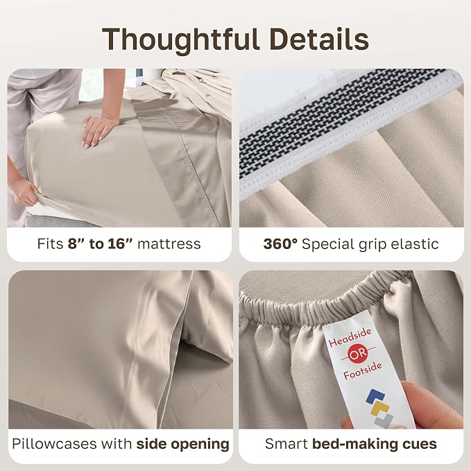 California Design Den Thick and Natural 100% Cotton Sheets Queen Size Set - Image 6
