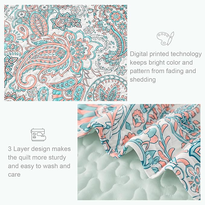 Exclusivo Mezcla Reversible Boho Quilts King Size, Aqua Bedspreads Lightweight - Image 5