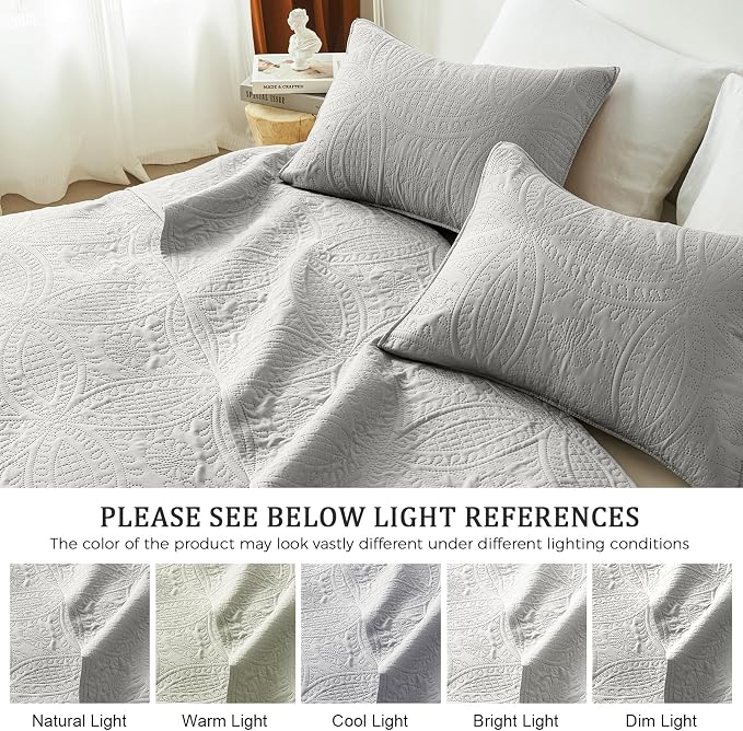 akkialla Twin Quilt Bedding Set, Light Grey Ultrasonic Quilt Set, Lightweight - Image 5
