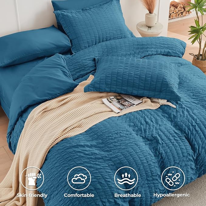 HYMOKEGE Teal Twin Comforter Set Seersucker 5 Pieces, All Season Luxury Bed in - Image 3